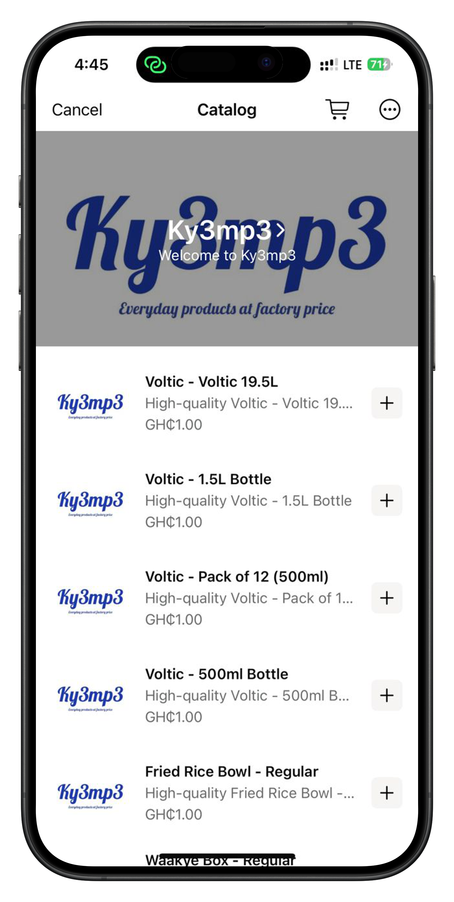 Product catalog view in WhatsApp chat