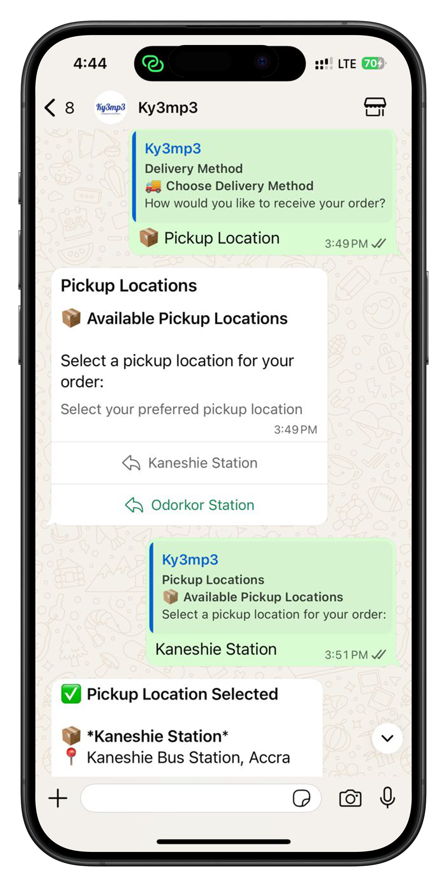 Location selection in WhatsApp chat